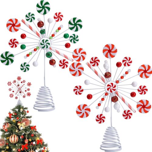 1 2PCS Candy Snowflake Tree Topper Peppermint Candy Cane