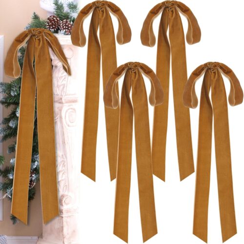 1 4 Pcs Velvet Christmas Bows 23.5 x 8.7 Inches