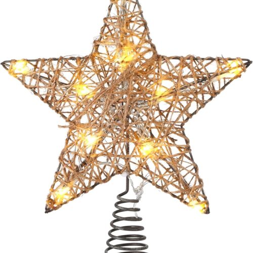 1 Farmhouse Christmas Tree Star Topper Decorations- 10 LED Lights