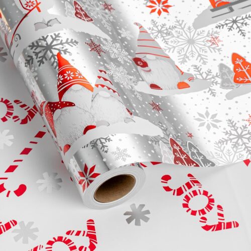 1 Christmas Reversible Wrapping Paper Roll-17in X 33ft(46.8 sqft)-Metallic Foil