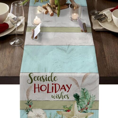 1 Coastal Christmas Table Runner - 90 Inch Long 13" x 90"