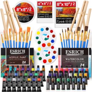 78PCS Acrylic Paint Canvas Set, Watercolor Paint Set, Acrylic Paint Set with 2 Set of Wood Easel