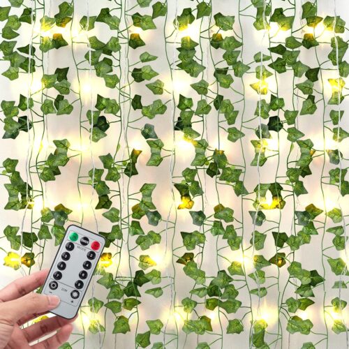 1 84Ft 12 Pack Artificial Ivy Garland Fake Plants, Ivy Vines Leaves with CE Certified 80 LED String Lights