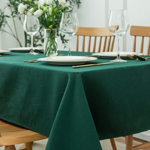 Square Swirl Design Tablecloth Fabric Table Cover for Christmas Parties, 52 x 52 Inch, Hunter Green