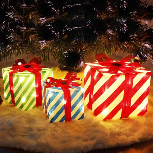1 Set of 3 Lighted Gift Boxes Christmas Decorations