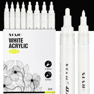Acrylic White Paint Pens - 8 Pack 2-3MM Medium Tip & 0.7MM Extra Fine White Paint