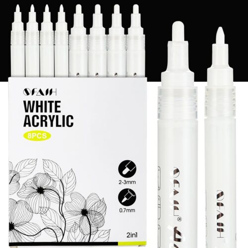 1 Acrylic White Paint Pens - 8 Pack 2-3MM Medium Tip & 0.7MM Extra Fine White Paint