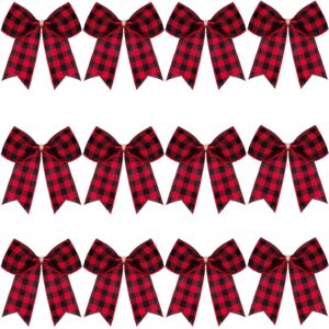 12 Pieces Buffalo Plaid Bows Burlap (Red and Black,2.4 x 2.4 Inch)