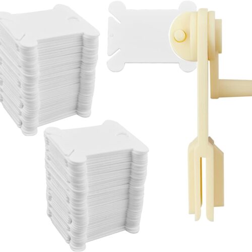 1 120 Pcs Plastic Floss Bobbins with 1 Pcs Bobbin Winder (White)