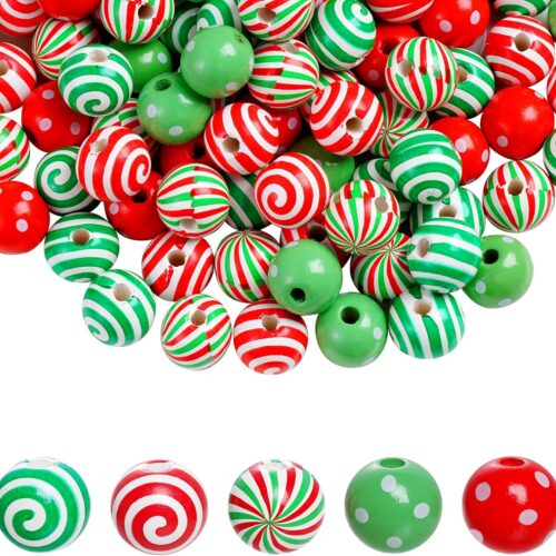 1 100 Pcs Christmas Wooden Beads Candy Cane