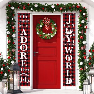Christmas Nativity Porch Sign Joy to the World, 71 x 12 Inch (Plaid)