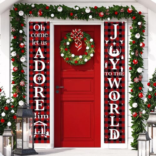 1 Christmas Nativity Porch Sign Joy to the World, 71 x 12 Inch (Plaid)