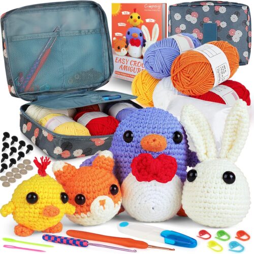 1 Cute Penguin, Chicken, Rabbit & Fox, Complete Crochet Set with 4 Different Crochet Patterns