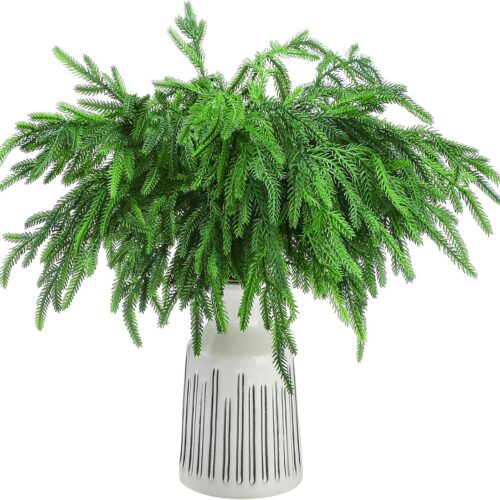 1 12 Pcs Christmas Norfolk Pine Branches, Norfolk Pine Artificial (18 Inches)