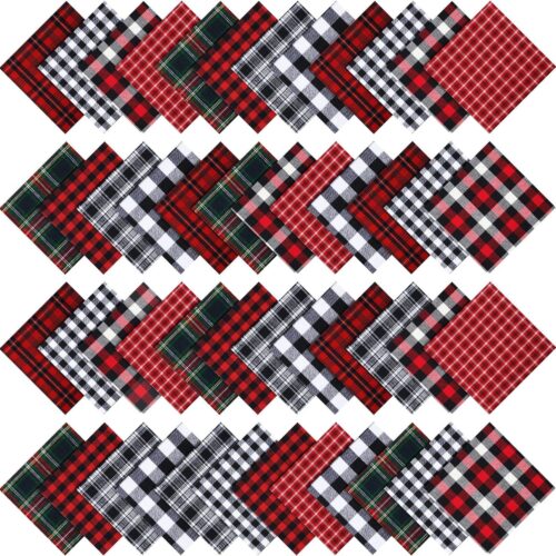 1 48 Pieces Christmas Buffalo Plaid Tartan Fabric Plaid (5.9 x 5.9 Inch)