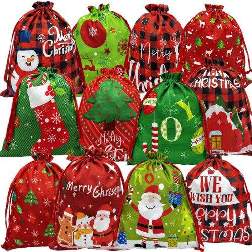 1 12Pcs Christmas Drawstring Gift Bags
