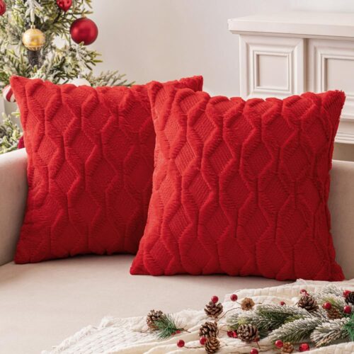 Red Christmas Throw Pillow Covers 18x18 Set of 2 Decorative Farmhouse Couch Throw Pillows Boho Shells
