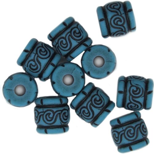 1 Embossed Drum Bead Bead Large Hole Turquoise Blue Antiqued 12mm