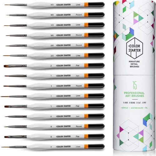 1 Miniature Paint Brushes Detail Set-15 pc Fine Detail Paint Brush Kit with Ergonomic Handle