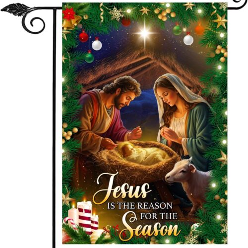 1 Jesus is The Reason for The Season Christmas Flag, 12x18 Double Side (Garden Flag)