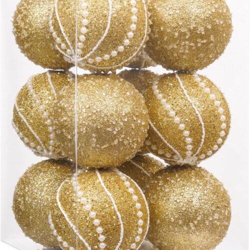 3.15" Christmas Ball Ornaments 12pcs Sequin Christmas Balls Shatterproof Christmas Tree Ornaments (Gold)