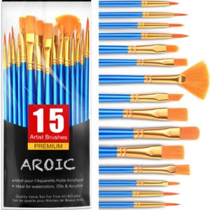 Acrylic Paint Brush Set, 15 pcs Nylon Hair Paint Brushes for All Purpose