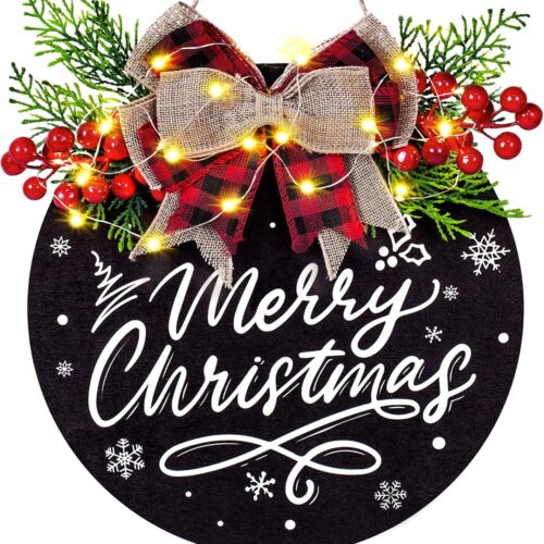 Merry Christmas Sign with 30 LED Lights for Indoor Outdoor Porch Wall Window Decor