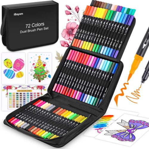 1 72 Colors Dual Tip Brush Pens for Adult Coloring Book