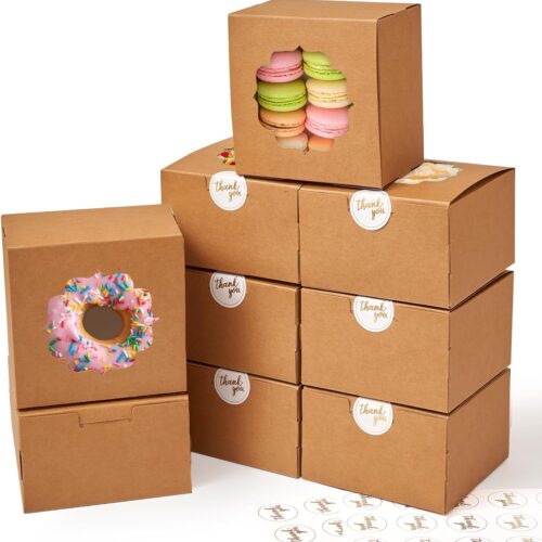 1 4-Inch Small Cookie Boxes 25Pcs Brown - Bakery Treat Boxes with Window, 4x4x2.5