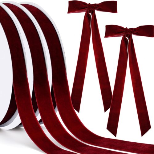 1 3 Pcs Red Velvet Ribbon 3/8 Inch Total 75 Yards
