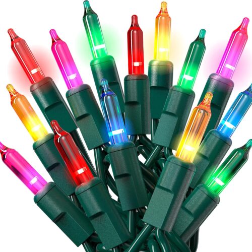 1 Christmas Lights with Green Wire - 100 Count, 20 Ft Multicolored Xmas Lights