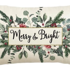 Christmas Merry & Bright Eucalyptus Mistletoe Throw Pillow Cover, 12 x 20 Inch
