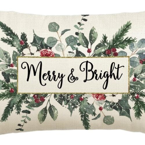 1 Christmas Merry & Bright Eucalyptus Mistletoe Throw Pillow Cover, 12 x 20 Inch