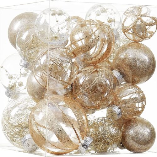 Clear Christmas Ball Ornaments,24ct Shatterproof Plastic Decorative