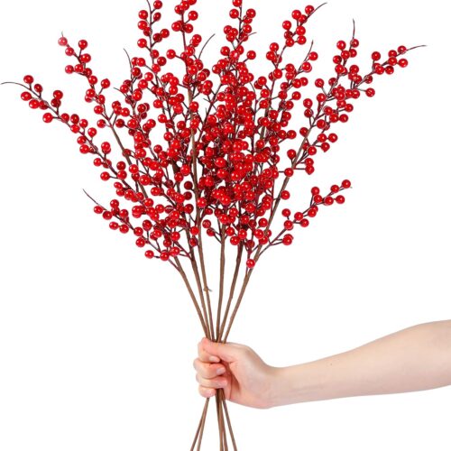 1 6 Pack Artificial Red Berry Stems Christmas Red Berries