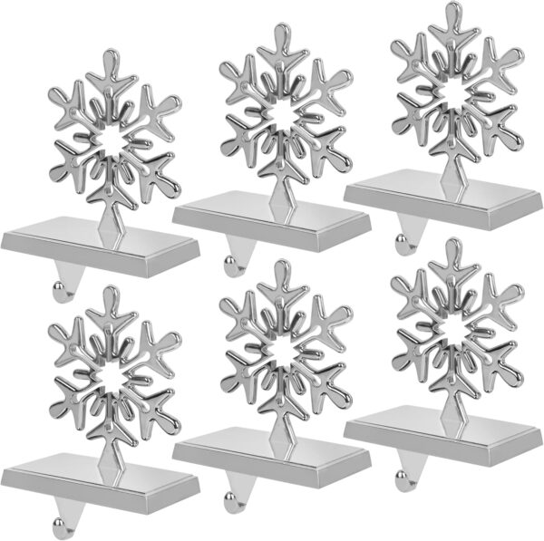 6 Pcs Christmas Snowflake Stocking Holder, Metal Christmas Stocking Hanger 1