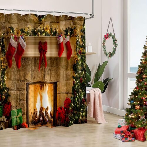1 Red Christmas Shower Curtains for Bathroom