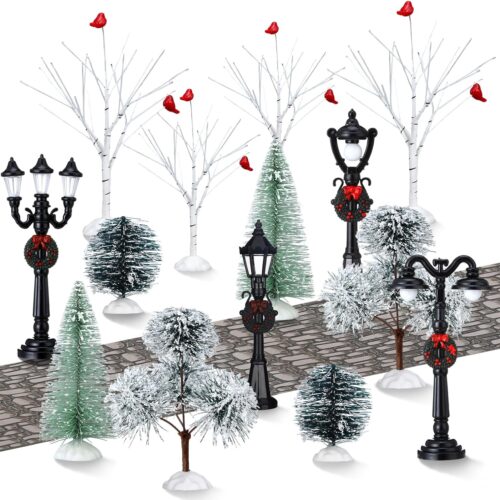 15 Pcs Christmas Figurine Village Accessories Miniature Pine Trees