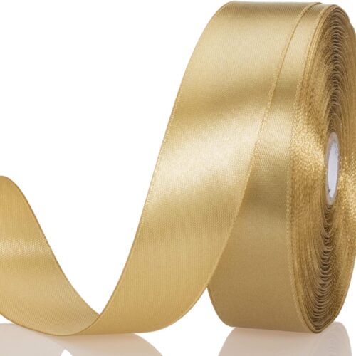 1 Inch Champaign Gold Solid Satin Ribbon, 50 Yards Craft Fabric Ribbon for Gift Wrapping Floral Bouquets