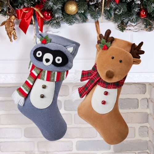 1 2 Pack Christmas Stockings 20 Inch, Personalized Unique Deer Hanging Stocking