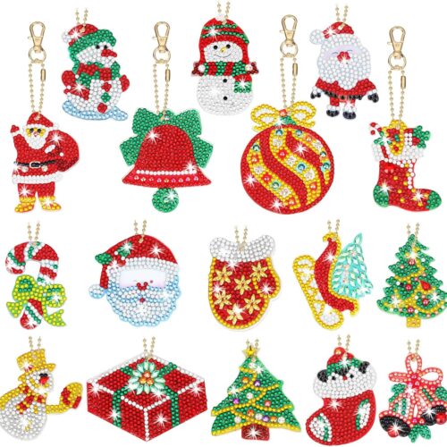 1 17 Pieces Double Sided Christmas Diamond Art Ornaments