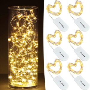6 Pack Warm White Fairy Lights String Battery Operated, 3.3ft 20 LEDs Silvery Copper Wire