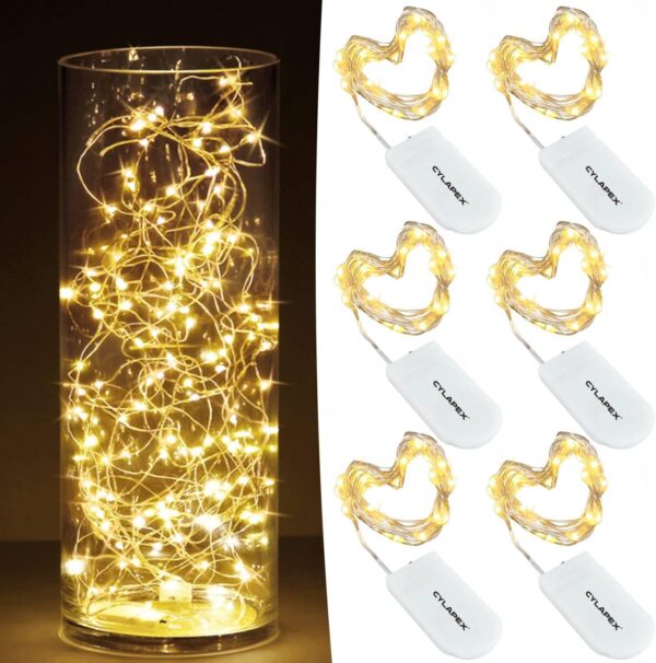 6 Pack Warm White Fairy Lights String Battery Operated, 3.3ft 20 LEDs Silvery Copper Wire 1