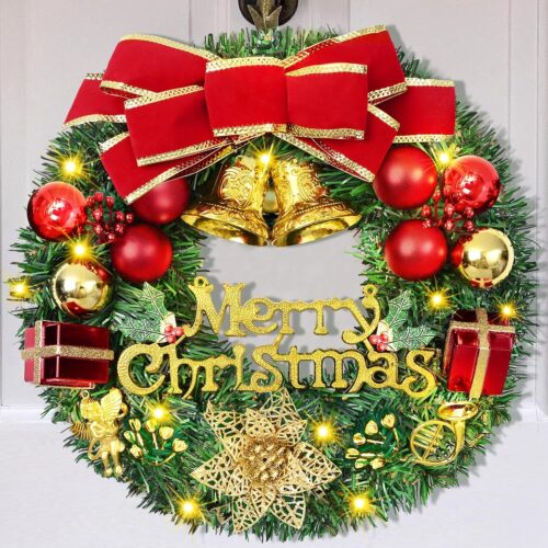 Christmas Wreaths for Front Door, 12" Christmas Wreath with Merry Christmas Sign