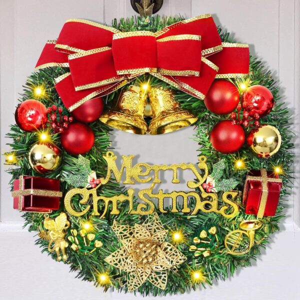 Christmas Wreaths for Front Door, 12" Christmas Wreath with Merry Christmas Sign 1