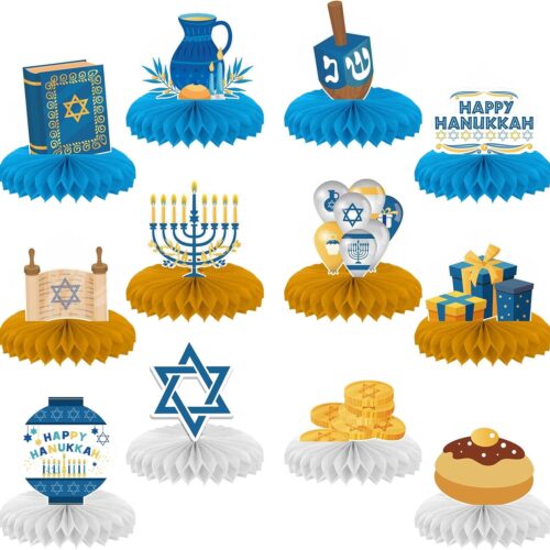 1 12 Pcs Hanukkah Honeycomb Centerpieces Table Toppers