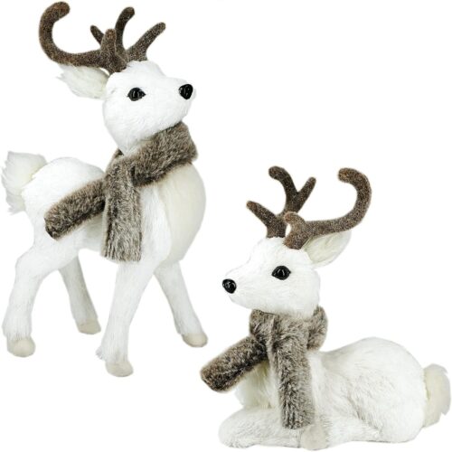 14.8 Inches Sisal Reindeer Christmas Decoration Set of 2,Cute Woodland Animals Figurines