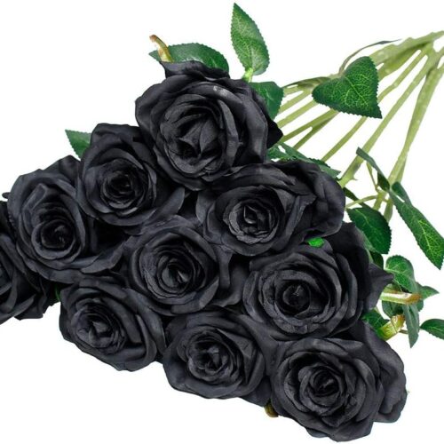 1 Artificial Silk Rose Flower Bouquet 10pcs (Black)