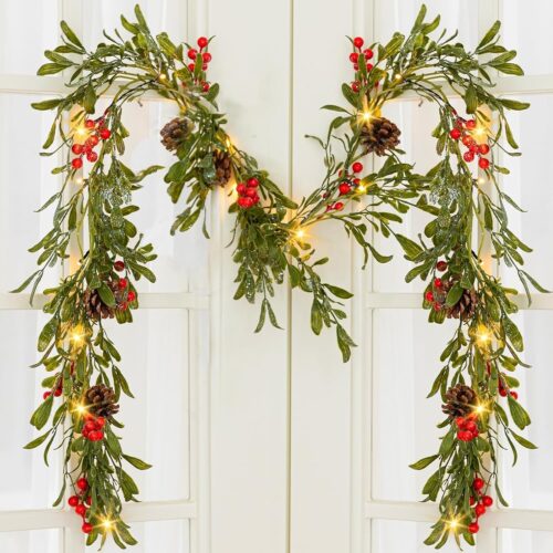 6.6FT Lighted Christmas Garland Prelit with 20 Led Lights
