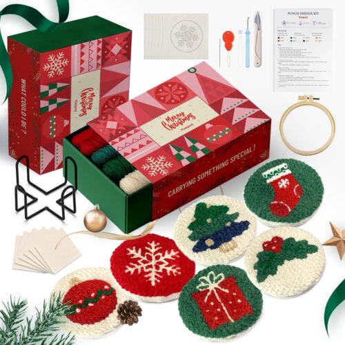 1 6PCS Christmas Punch Needle Coasters Kit